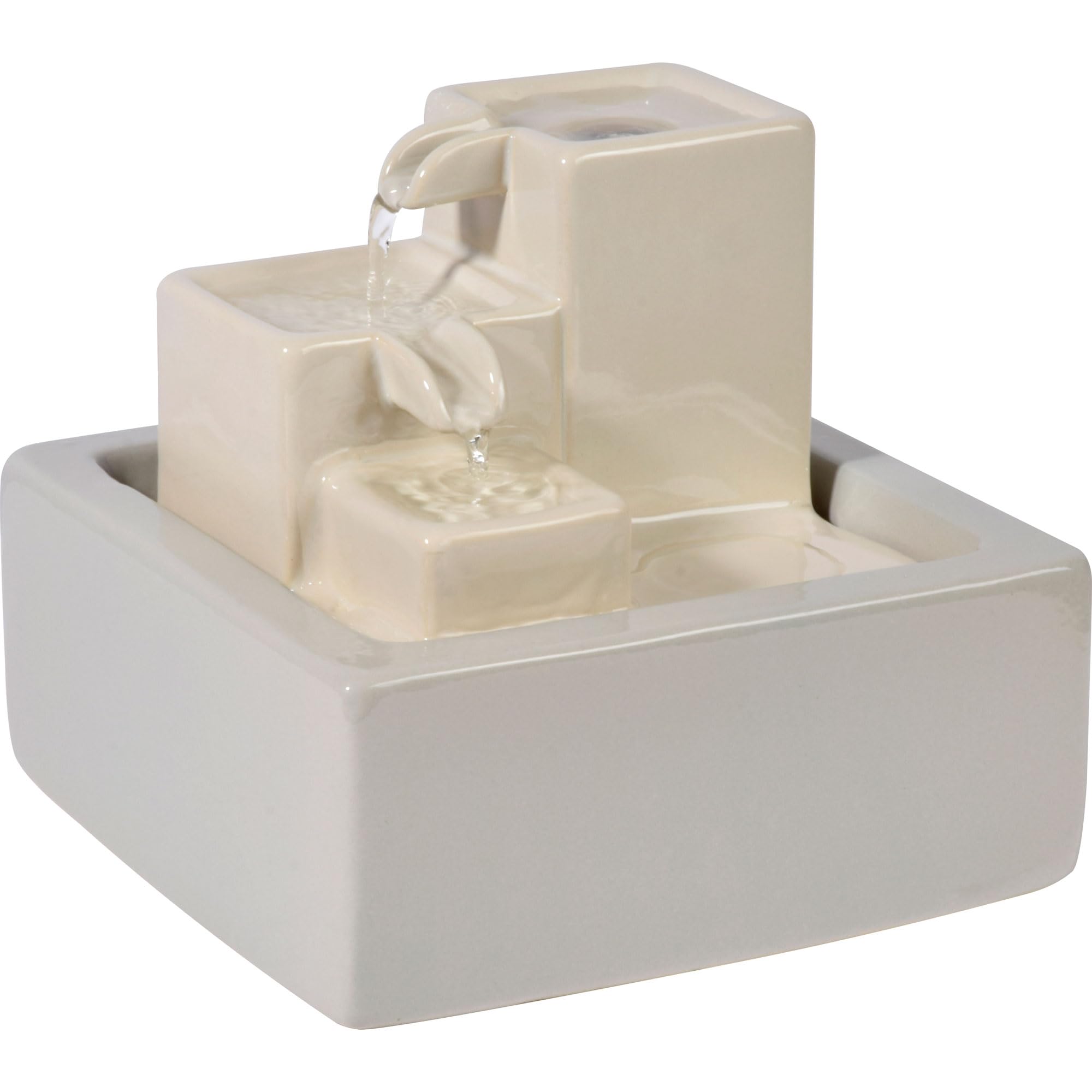 dobar® Petite Fontaine en Cascade en céramique à Trois Niveaux avec Design en Pierre - Fontaine d'intérieur avec Pompe Incluse - 19 x 19 x 16,5 cm - Blanc