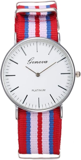 Geneva - Reloj Correa de Nylon Rayas Rojo : Amazon.es: Relojes