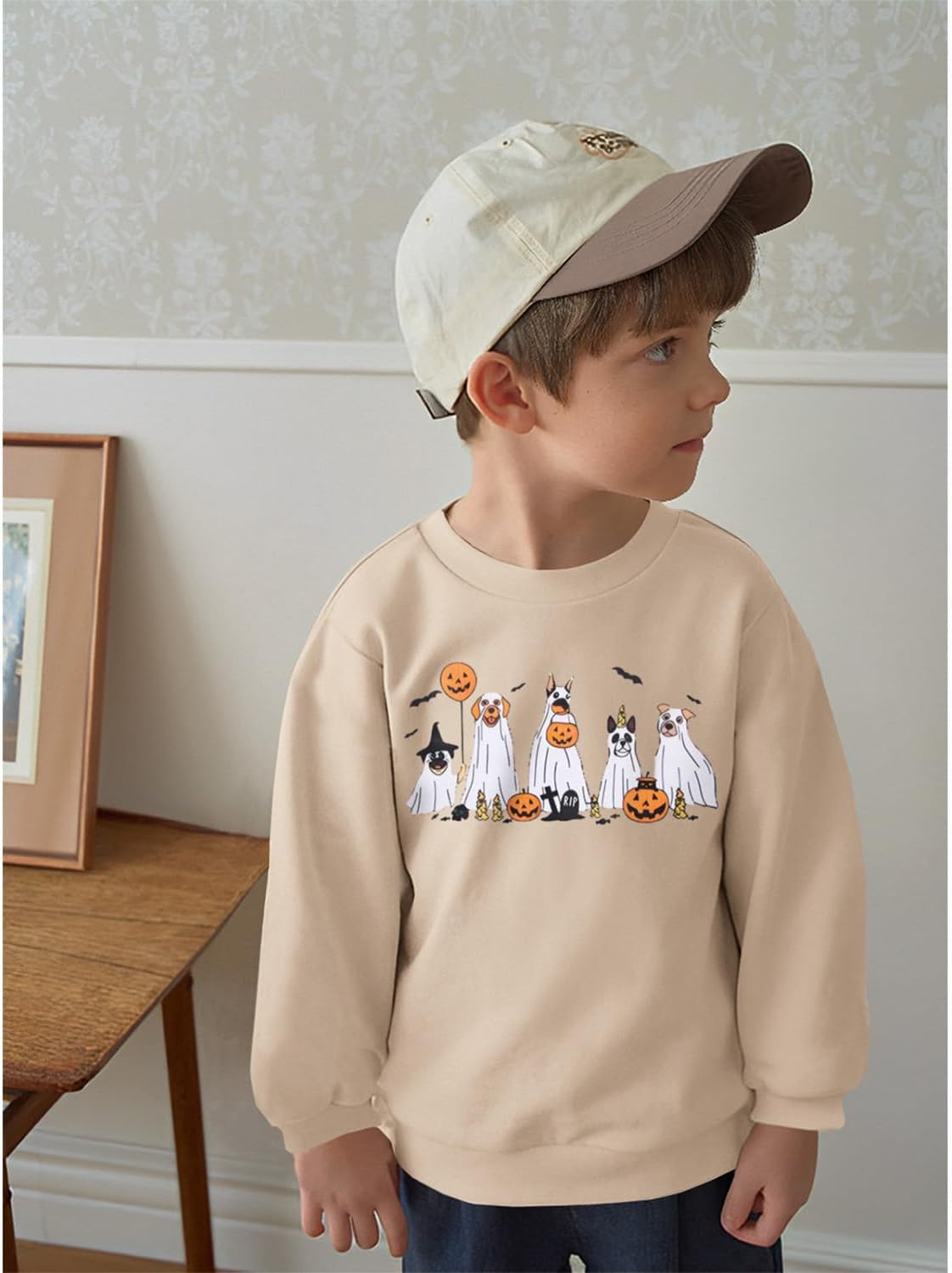Toddler Halloween Ghost Dog Sweatshirt Girl Boy Doggy Pumpkin Pullover Spooky Season Crewneck Long Sleeve Shirt Tops - Image 3