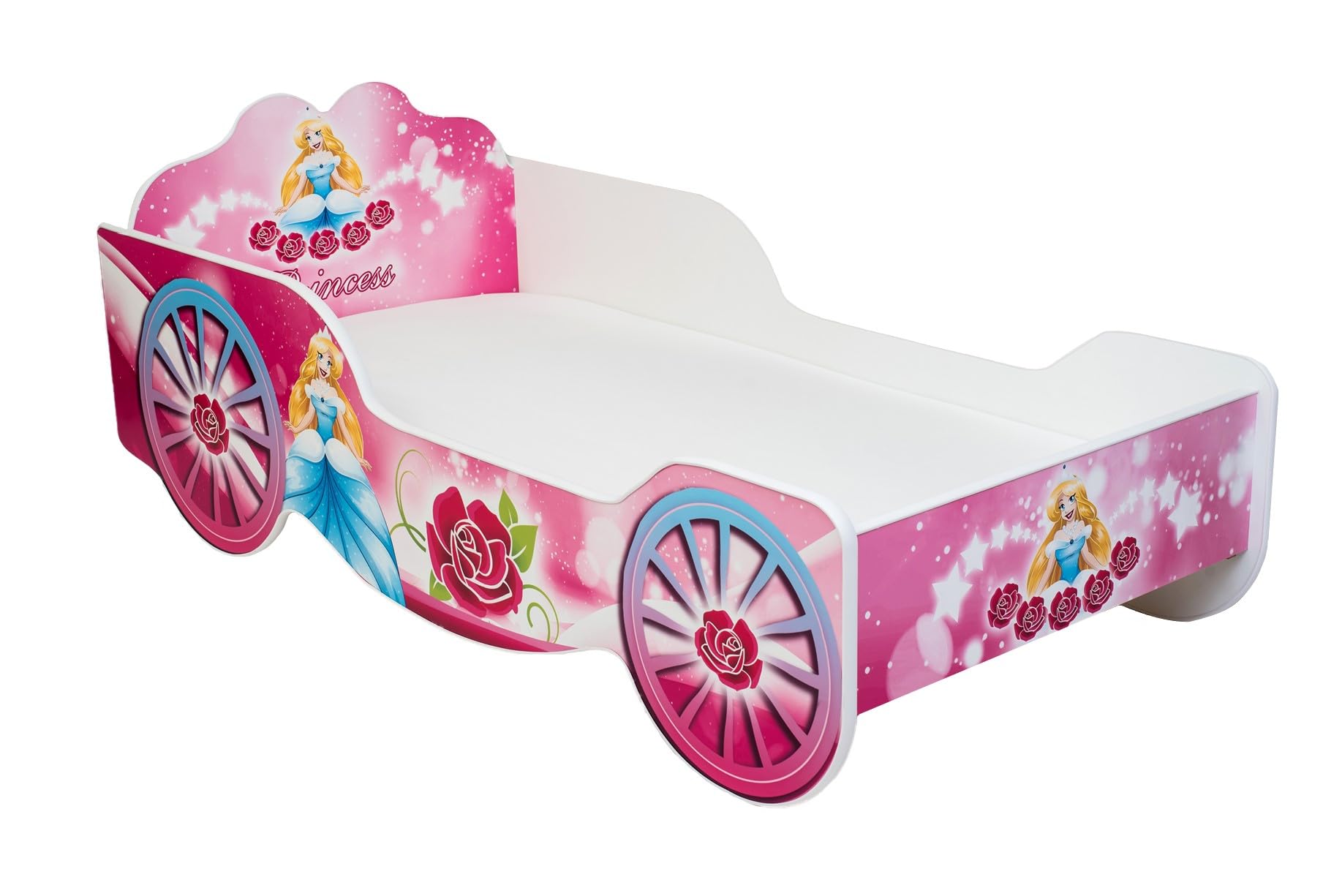 Kids Collective Kutsche Kinderbett Mädchenbett 80x160 | 70x140 mit Rausfallschutz und Matratze | Prinzessin Kinder Spielbett 80x160 cm | von 3. bis 10. Lebensjahr