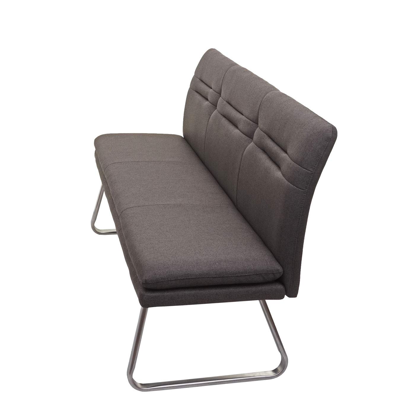 Mendler Sitzbank HWC-H70, Esszimmerbank Bank Polsterbank, Rückenlehne Stoff/Textil Edelstahl gebürstet - grau-braun 160cm