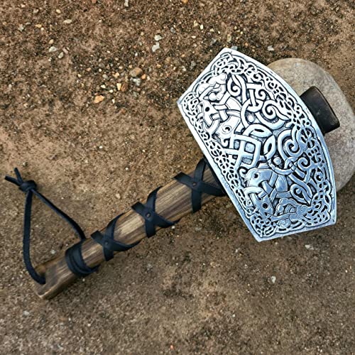 Norse Tradesman Thor\'s Hammer Full Size 14-Inch Adult Collectible - Ashwood Haft & Top Grain Leather Wrap - Premium Adult Halloween Accessory