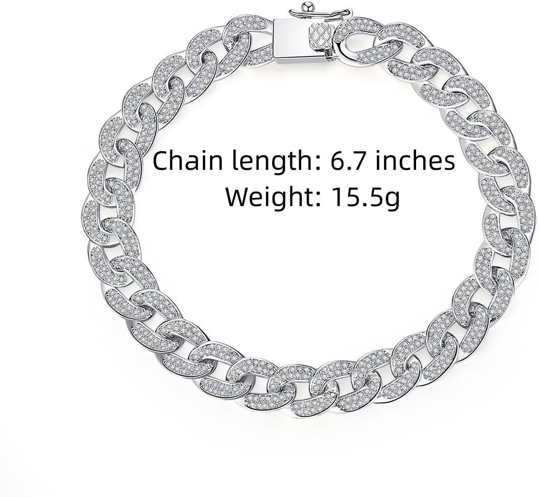 18K White Gold Cuban Bracelet Women's Full Diamond Bracelet Fashion Tennis Bracelet Women's Gift