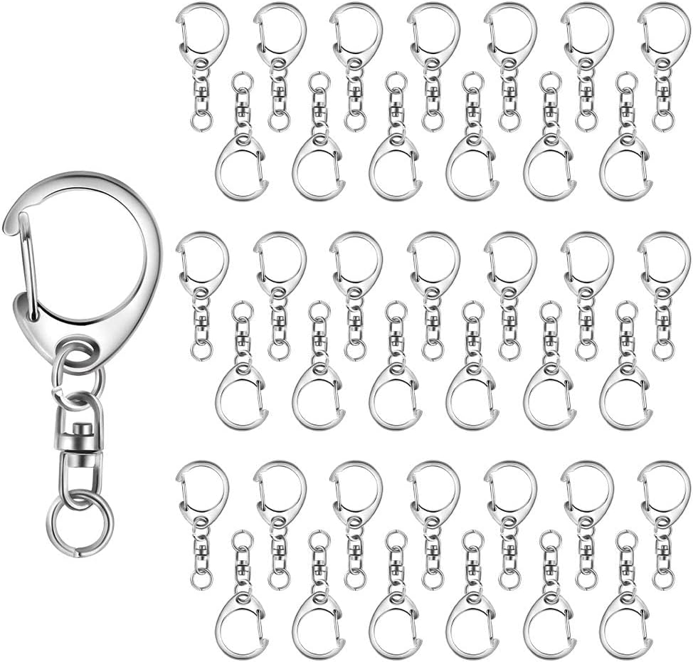 KASTWAVE 50 Pcs Key Ring With Chain, Silvery D Snap Hook Split Keychain Parts, Metal Hardware With 8mm Open Jump Ring and Connector, Make Your Own