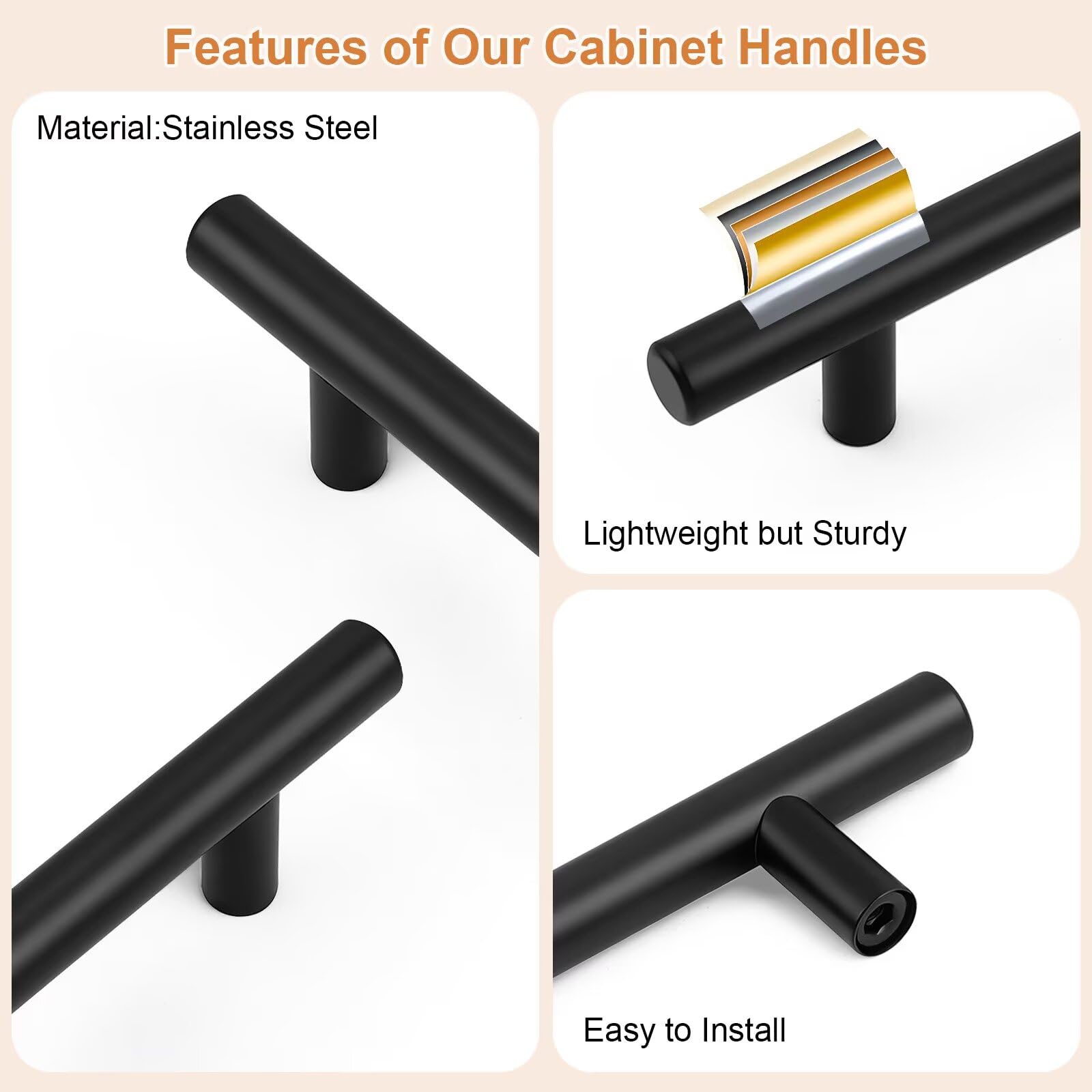Probrico Black Cabinet Handles & Pulls 3" Hole Centers Round 30 Pack — Amazon image 5