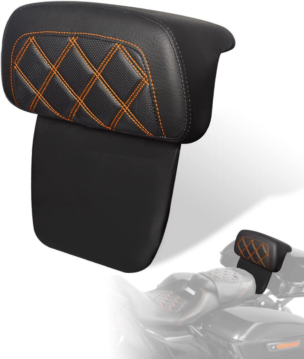 FOVPLUE Backrest Pad,Chopped Razor Tour Luggage Pack Backrest Pad for Harley Touring 2014-later,for CVO Road Glide Road King Street Glide Tri Glide Ultra Limited Electra Glide FLHTKSE,Orange Stitching