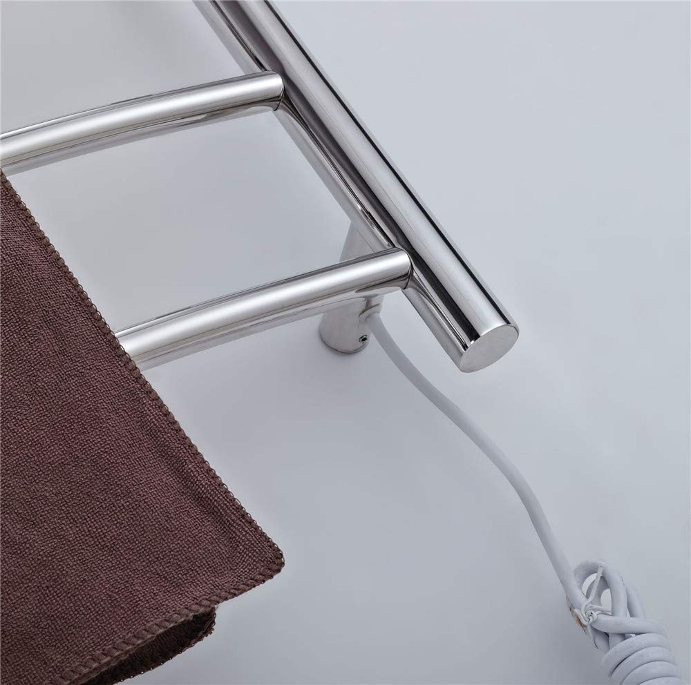 Toallero eléctrico calefactado de Acero Inoxidable 304, radiador de diseño Curvo, toallero eléctrico de Pared con 4 Barras, para baño, cableado.(HardWire)