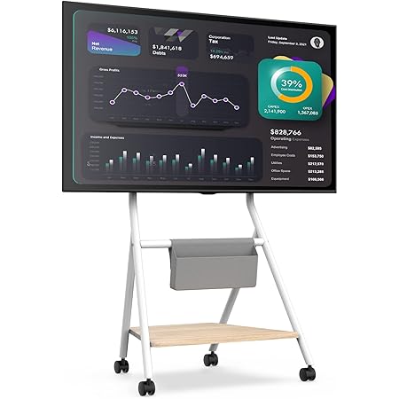 RFIVER Carrello Porta TV con Ruote per TV LCD LED OLED Plasma Piatto Curvo 27-70 Pollici, Supporto TV da Pavimento Mobile Sopportare 50kgs / Ruota di 45°/ Vetro Temperato