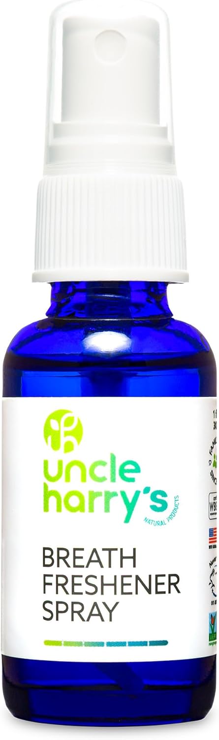 Uncle Harry’s Natural Products Breath Freshener Spray with Pure Organic Pacific Northwest Peppermint Oil and Colloidal Silver – Aids Digestion, Cleanses Mouth, Keeps Breath Minty Fresh, 1 Fluid Ounce