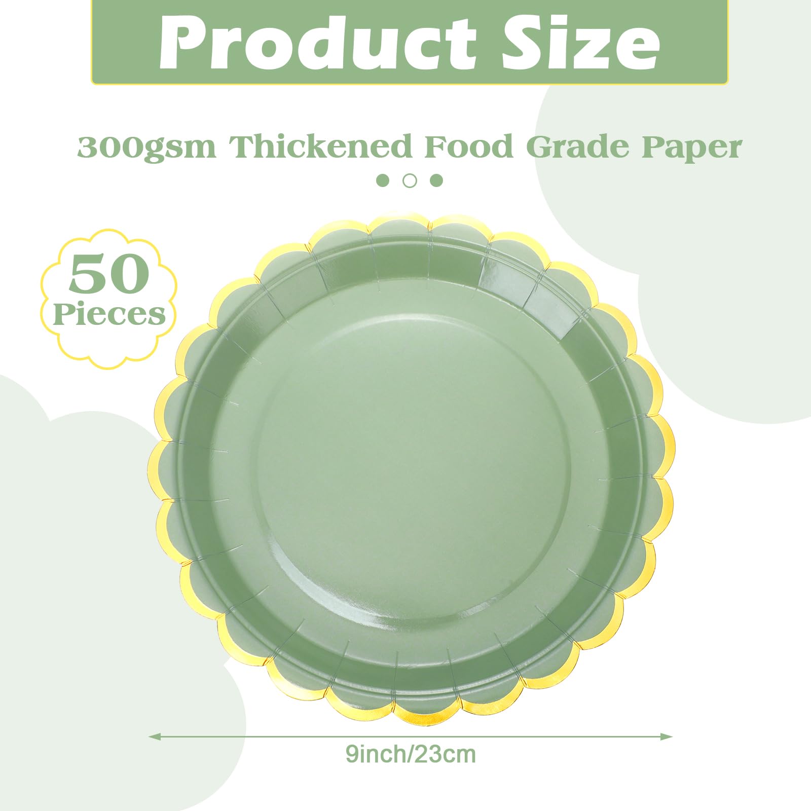 Amazon.co.jp: Maxcheck セージグリーンスカラップ紙皿 50枚 ゴールド