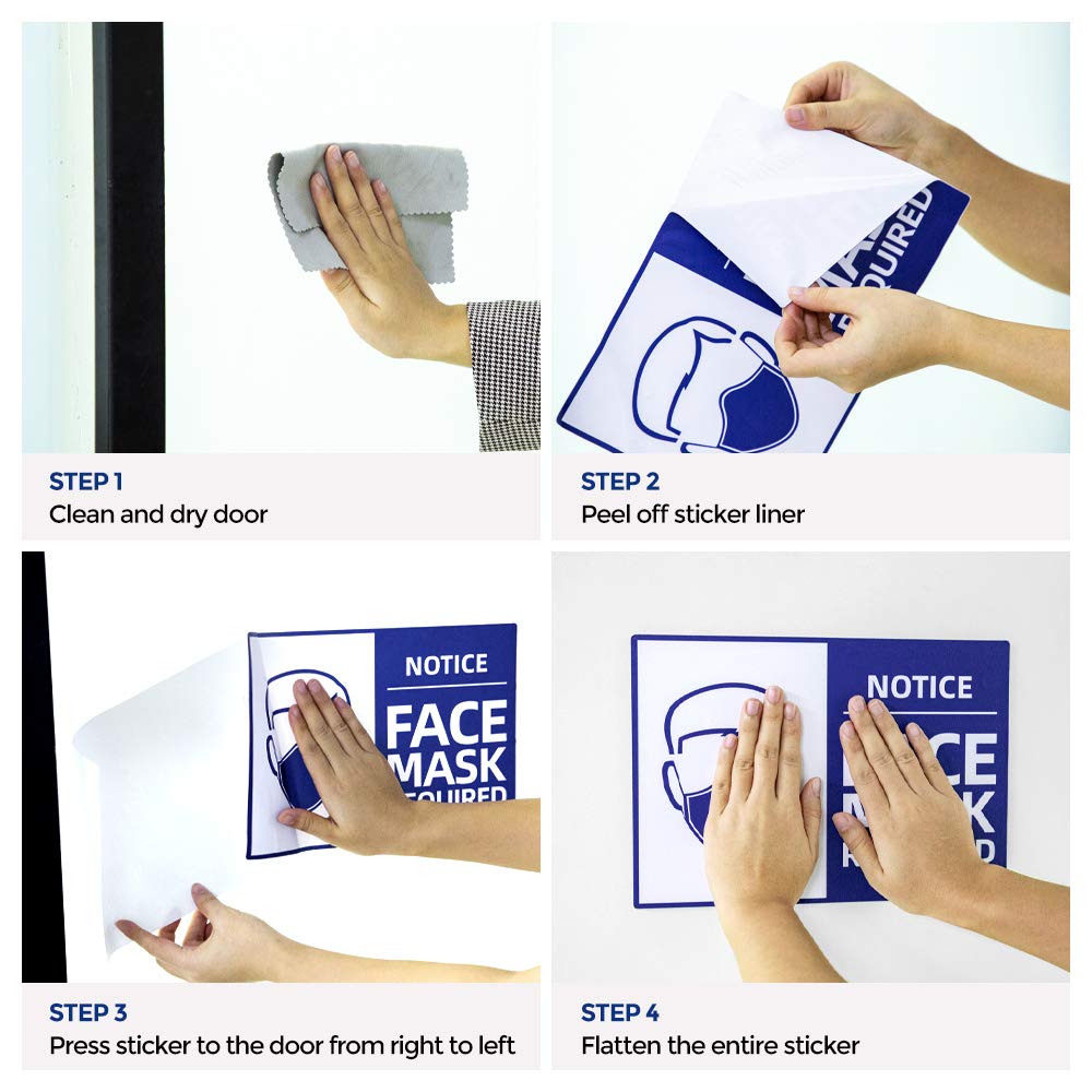 2 Pack Face Mask Required Sign Sticker, 7"x10" Please Wear Face Cover Marker, Notice Decal Poster, Weatherproof Vinyl Entry Reminder Label for Wall Door Window Glass Signage