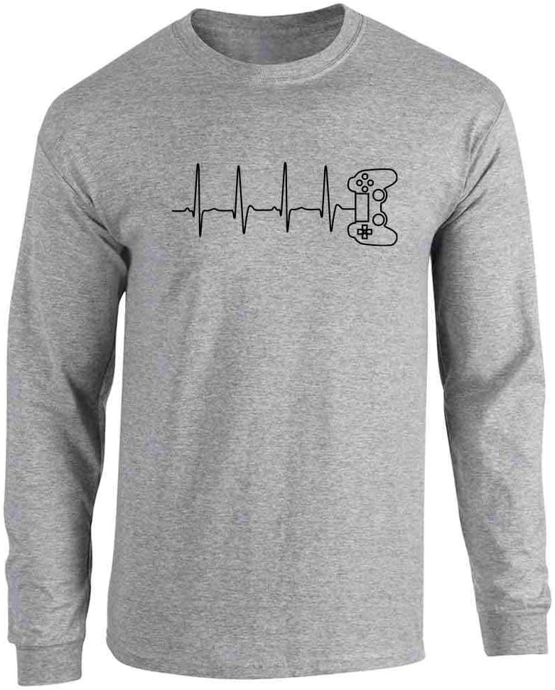 Gamer Heartbeat Long Sleeve T-Shirt for Video Game Enthusiasts Sport Grey M