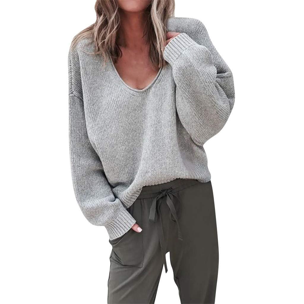 Womens Oversized Sweaters Long Sleeve Knit Fall Slouchy Pullover Sweater Tops Lightweight Sweaters Casual V Neck Tops