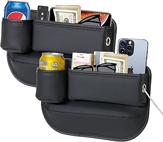 Paquete de 2 organizadores para llenar huecos para asiento de automóvil, organizador de asiento de automóvil, caja de almacenamiento con portavasos para bebidas, soporte de taza de cuero para