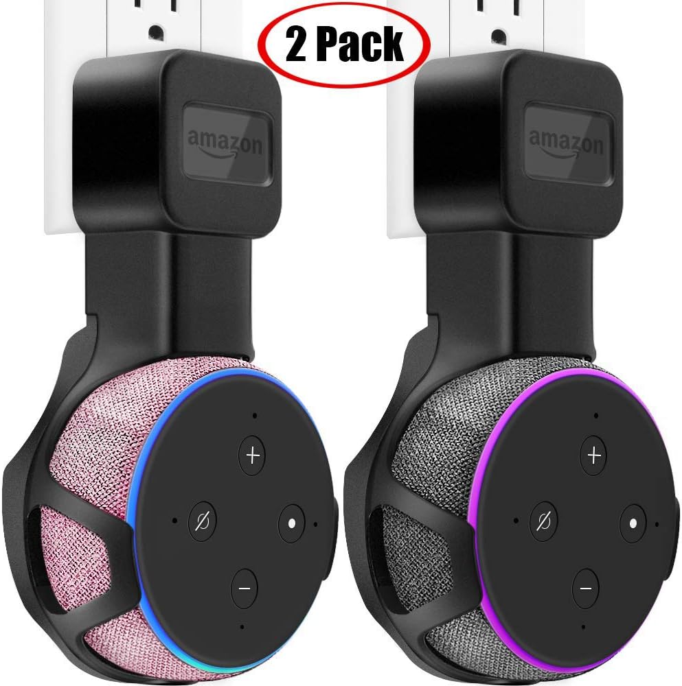 TOOVREN Upgraded Outlet Wall Mount Holder Stand for Dot 3rd Generation (No Muffled Sound) Space-Saving Alexa Accessories for Your Smart Home Speakers Without Mess Wires or Screws (2 Pack)