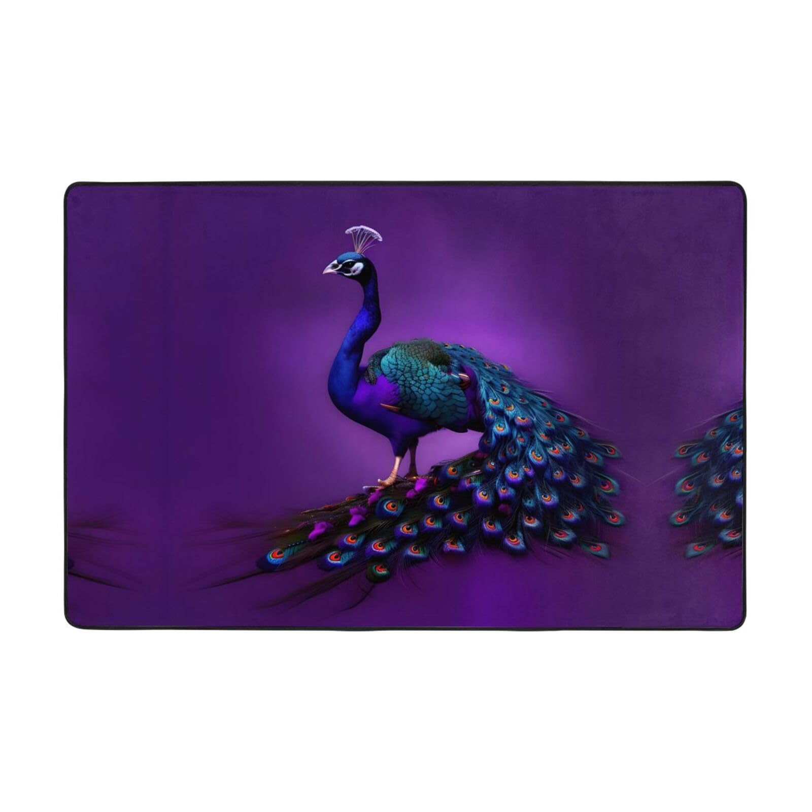 Tapis imprimé de paon violet haut de gamme texture douce pour le salon
