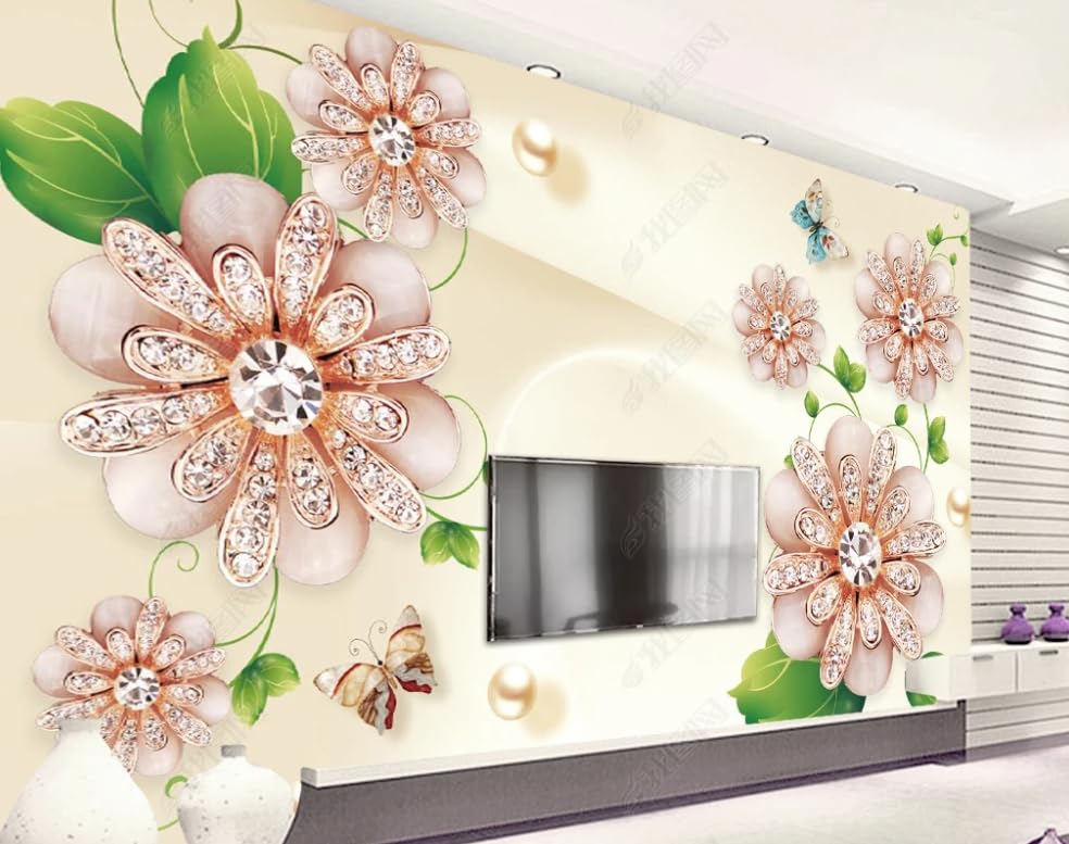 Papier peint intissé diamant rose tridimensionnel mural pour salon 300x210 cm