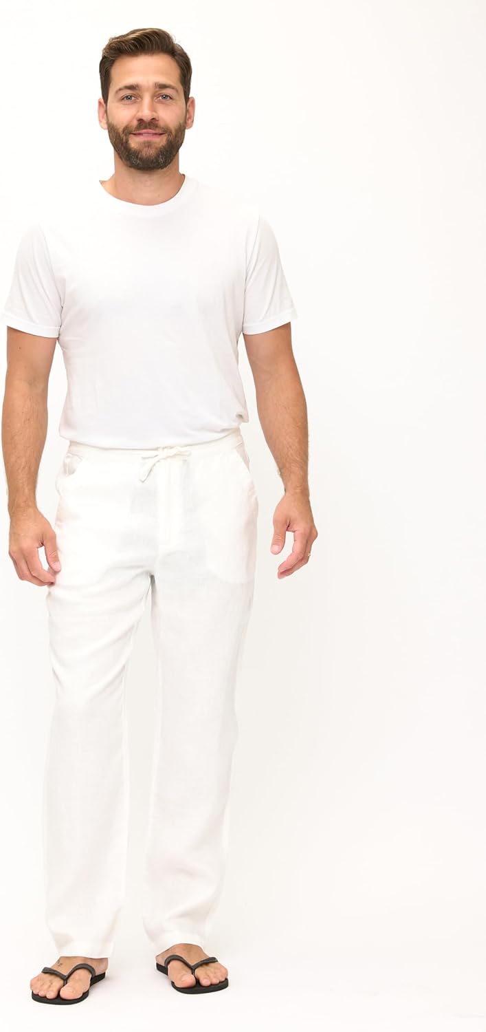 Men's Casual 100% Linen Pants with Drawstring and Elastic Waist - Image 5
