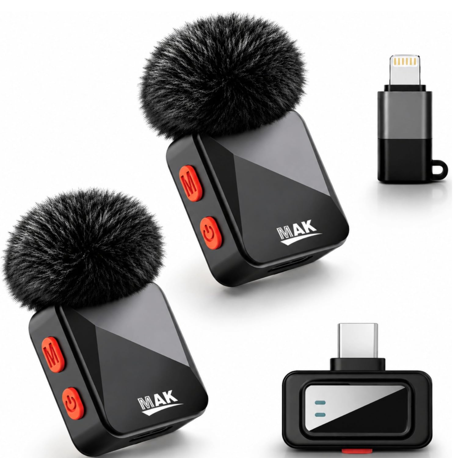 MAK Dual Wireless Clip-On Lavalier Microphone with Fur Windshield, Active Noise Cancellation for Vlogging, YouTube, Live Streaming, Android & iOS Devices-image-29