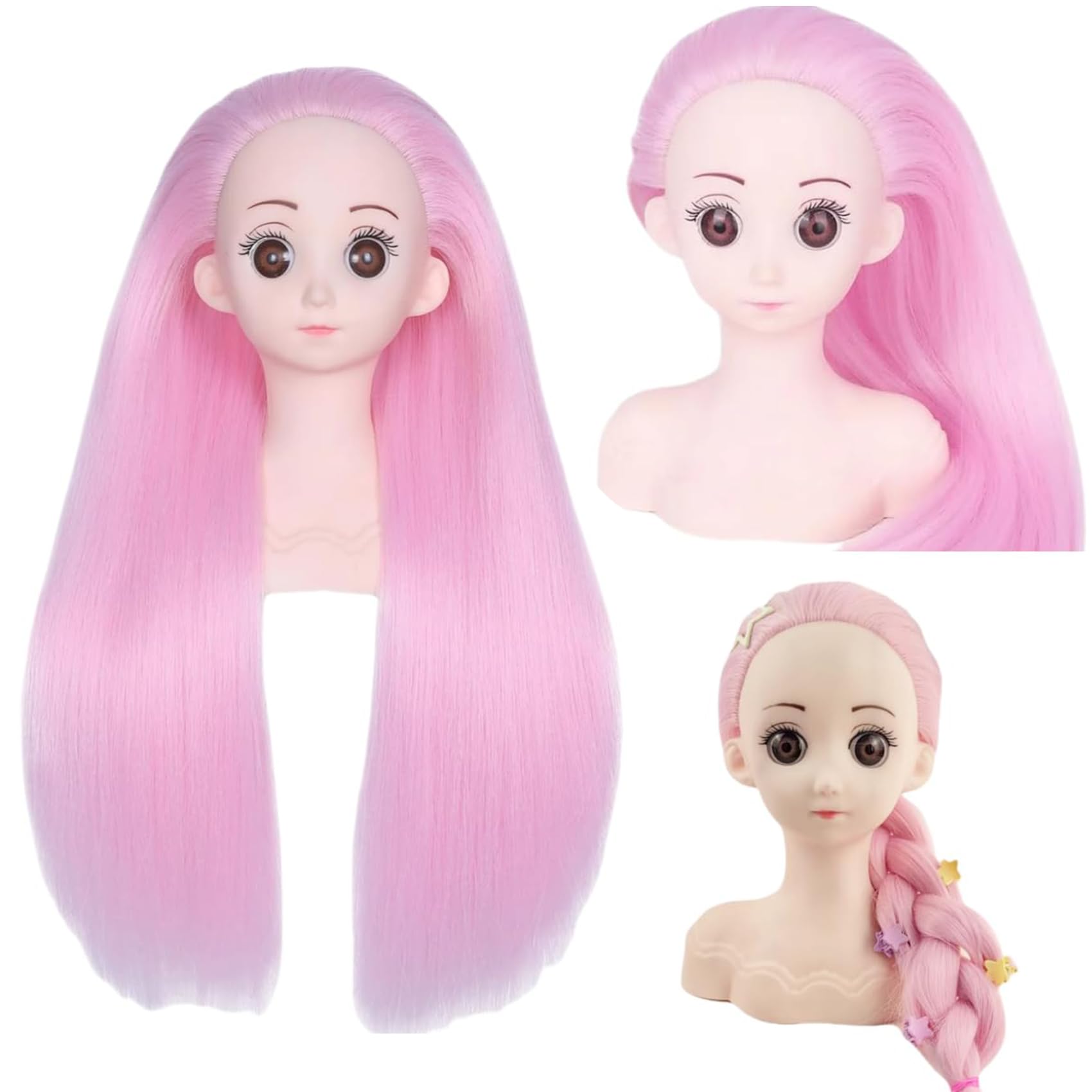 Mannequin Head with Hair 16" Cosmetology Mannequin Head to Practice Hairstyles Doll Head Training Head for Hairdresser