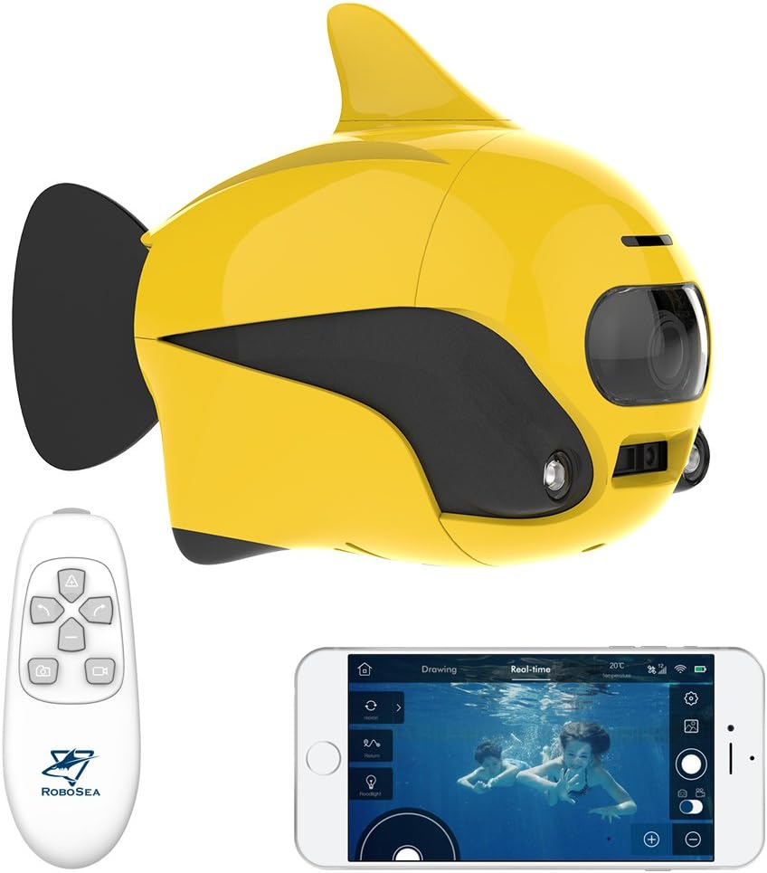 ROBOSEA Biki, Submersible Wireless Remote Control Underwater Drone with 4K HD Camera, WiFi Connection Bionic Design Fish Robot Pet in Pools Lakes, Yellow