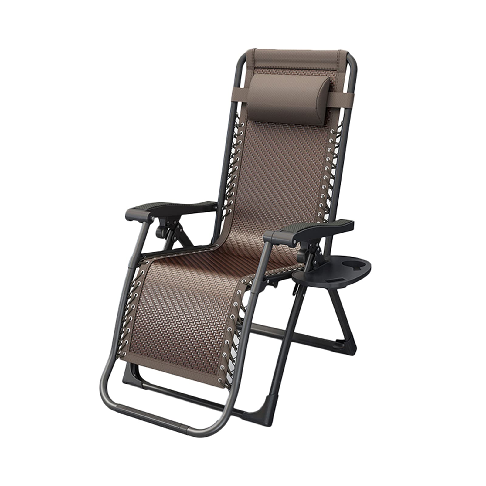 Fauteuil inclinable zéro gravité avec assise rembourrée, angle d'inclinaison réglable, fonction de verrouillage, porte-gobelet latéral et coussin, fauteuil inclinable pliable pour patio, sup