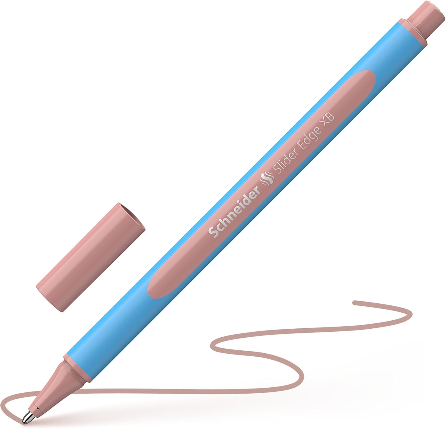 Schneider Slider Edge Pastel XB (Extra Broad) Ballpoint Pen, 1.4 mm, Light Blue Barrel, Blush Ink, Box of 10 Pens (152236)