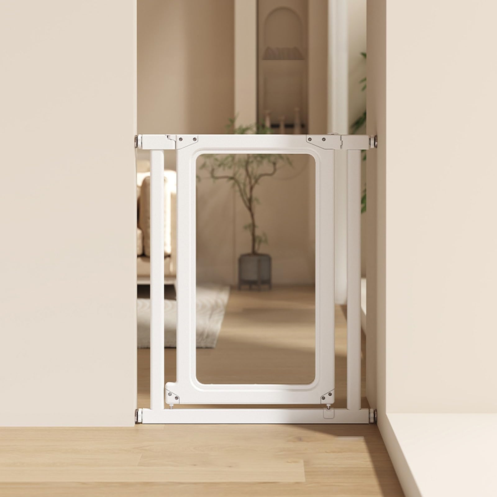 Transparent Indoor Pet Enclosure, Freestanding Dog Gate, Auto-close Pet Gate, Suitable For Doorways, Stairs, Hallways,and Wide Indoor Or Outdoor Passageways(69.5-76cm/27.4-29.9in)