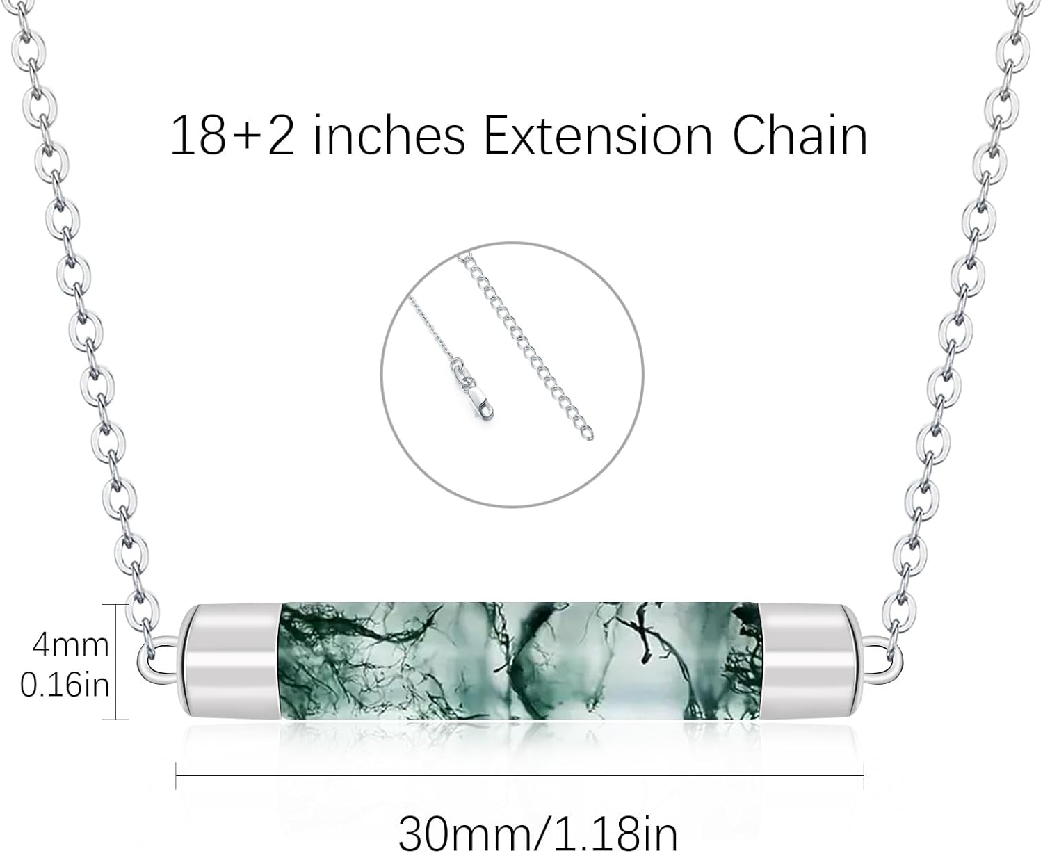 Moss Agate Necklace For Women S925 Sterling Silver Bar Shape Moss Agate Pendant Natural Agate Necklace Is Suitable As A Birthday Gift For Women Mother Grandmother Wife Sister And Daughter - Image 5
