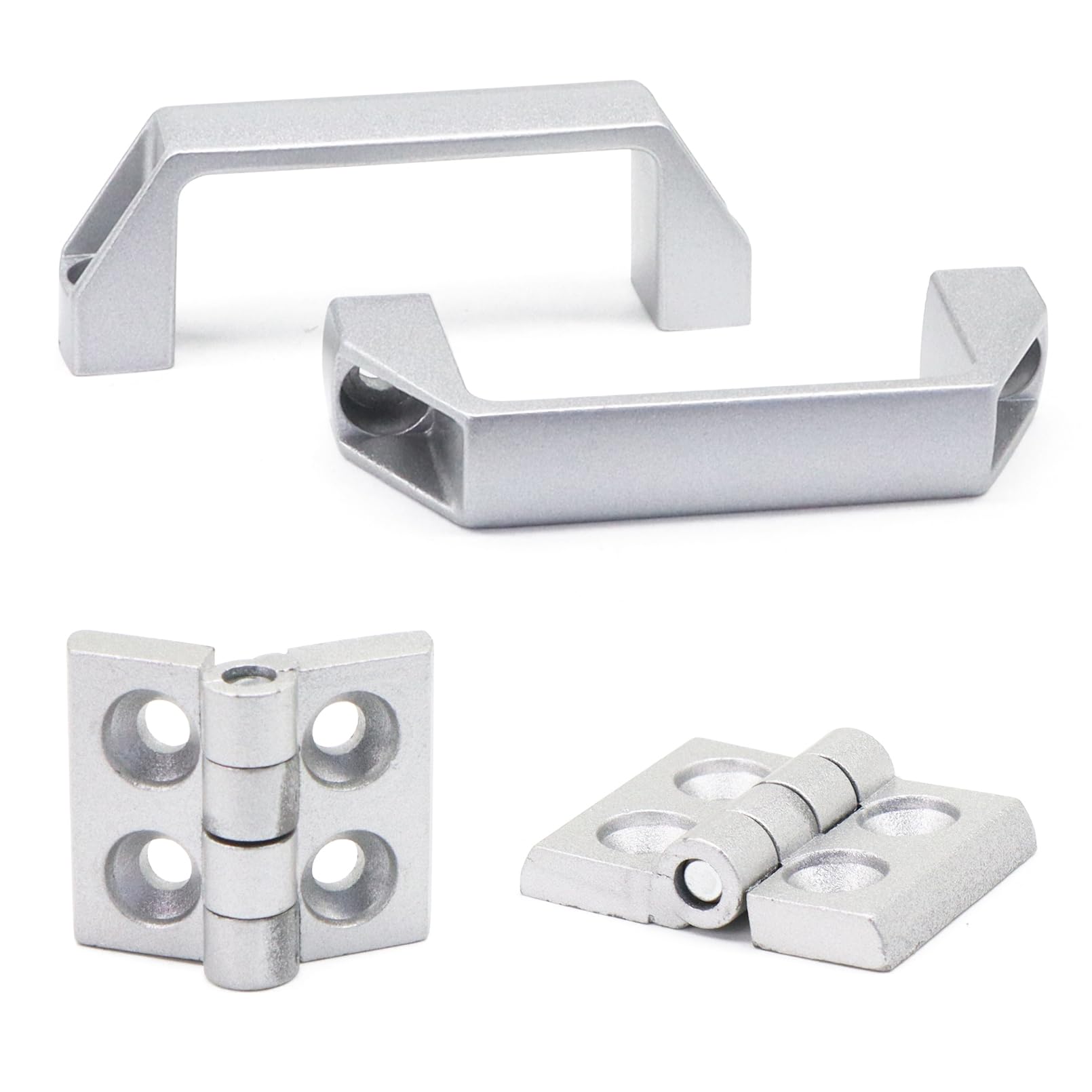 4 juegos de bisagras 1010 y manijas de puerta de extrusión serie 10 de 1.0 pulgadas, perfiles de aluminio 1010, bisagras pivotantes con tuerca para perfil de aluminio extruido 10/10 de 1 x 1