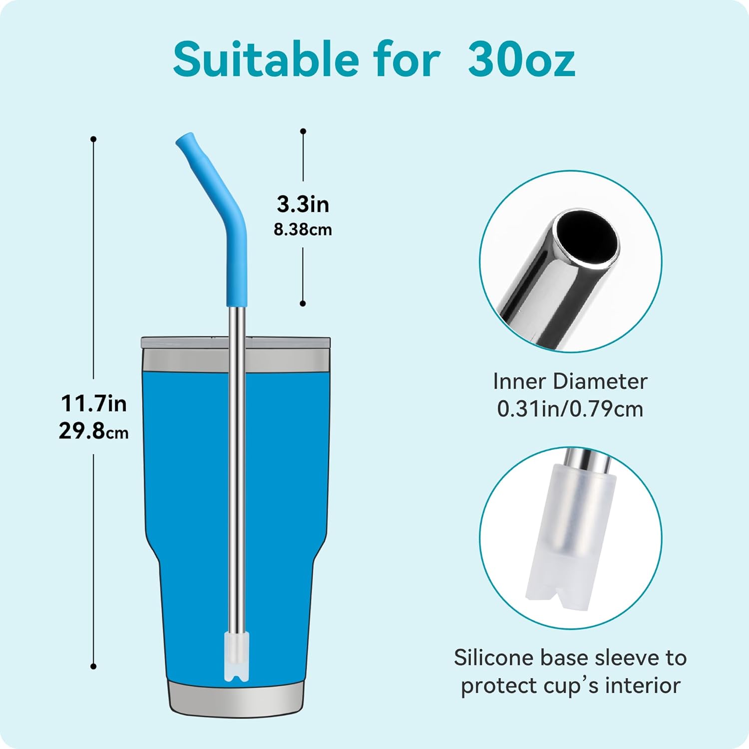 30 oz Straight Metal Straws with Silicone Tip for 30 oz Tumbler, 6 Pcs Stainless Steel Reusable Drinking Metal Straw for YETI, STANLEY, US Acrylio, BJPKPK, Simple Modern and so on - Image 4