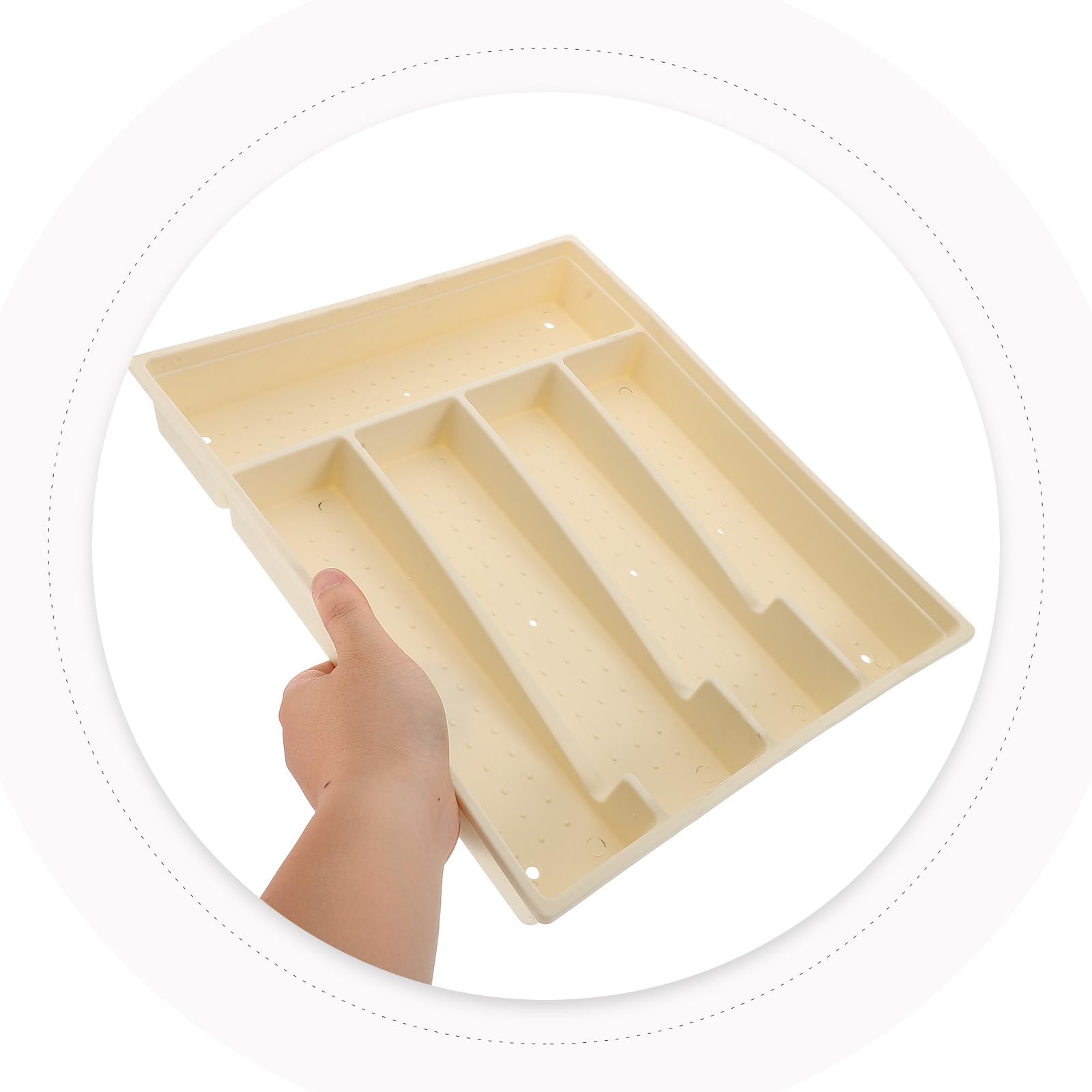 Organizador de Cubiertos de Gran Capacidad Tapa para Cocina, Caja de Almacenamiento de Utensilios de Cocina Diseño Drenaje y Material Pp Beige Rectangular