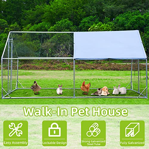 Habutway Large Metal Chicken Coop, Walk-In Poultry Cage Chicken Run House Cage Spire Shaped Cage, Rabbits Metal Coop With Waterproof And Anti-Ultraviolet Cover For Outside (157.5''X118.1''X76.8'') #TOP4