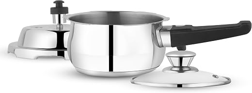 GARUDA NRI Stainless Steel Pressure Cooker 1.5 Litre with Glass Lid, Handi Shape, Sandwich Bottom, Induction Compatible