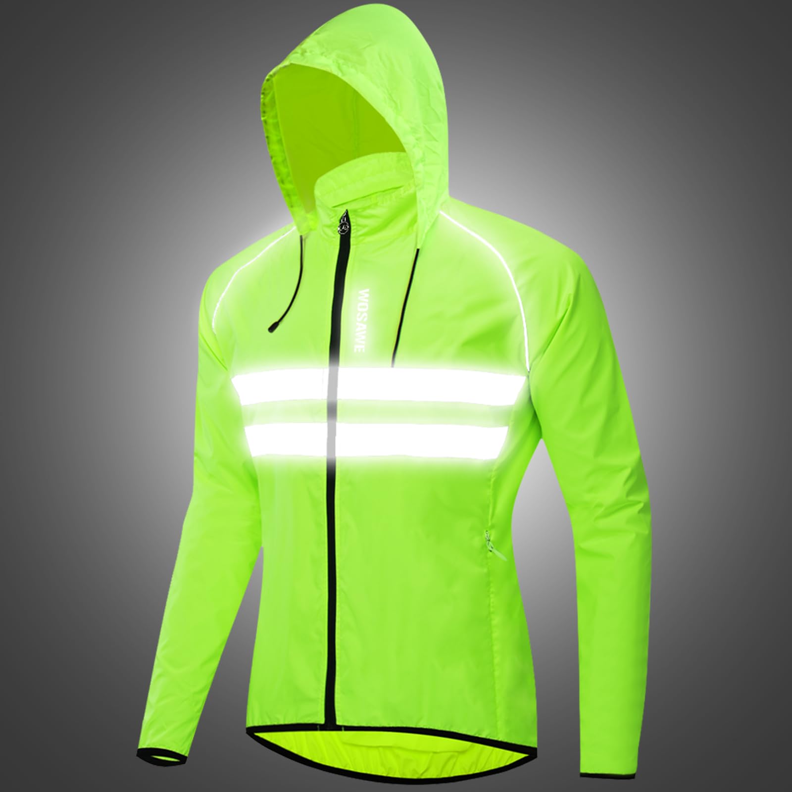 WOSAWE Veste de Cyclisme avec Capuche Cachée, Hauts de Vélo de Montagne Haute Visibilité Coupe-vent pour Randonnée, Course, Camping, Équitation