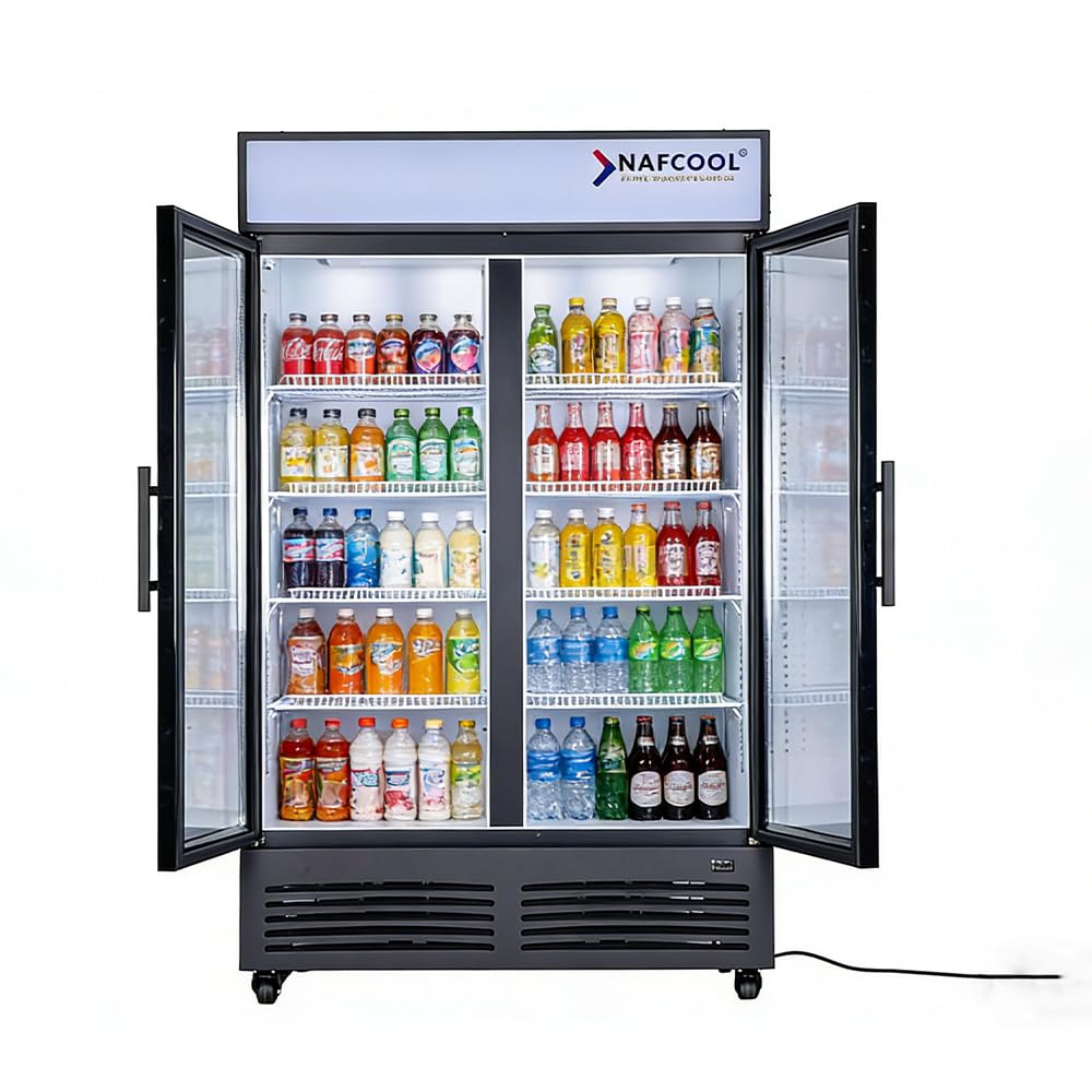 - Commercial Beverage Refrigerator Display Fridge,Two Glass Door Drink Cooler with LED Light Adjustable Shelves,ETL Sanitation,43 Cu Ft,47" Wide,Wheels Included