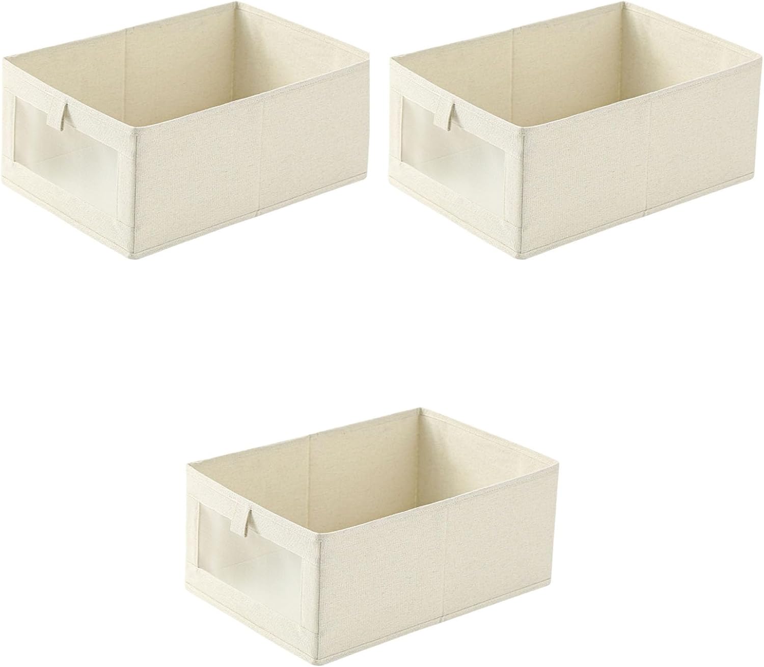 OMIREL Storage Boxes Fabric Storage Box Foldable Clothing Storage Basket Case Canvas Linen Storage Baskets for Books Closet Bedroom Home,Beige,3 Pcs