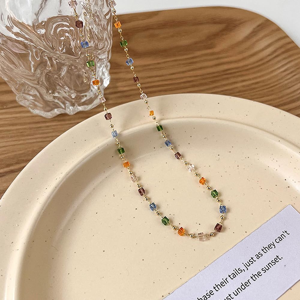 GIGB PBDK Colorful Mini Square Beaded Choker Necklace for Women,Simple Bohemia Statement Adjustable Chain Necklace,Cute Hawaiian Beach Holiday Jewelry Gifts - Image 6