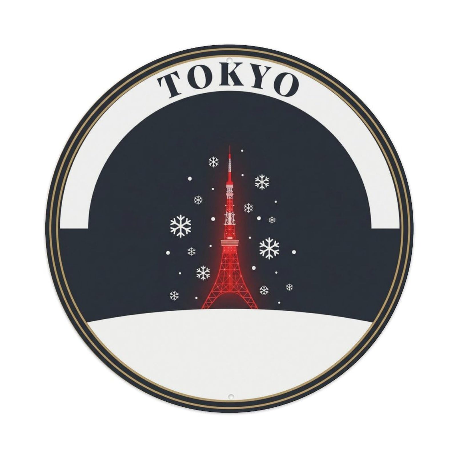 Olyhtr 8X8inch Classic Style Tokyo Tower Snow Winter Japan Night White Red Metal Tin Sign
