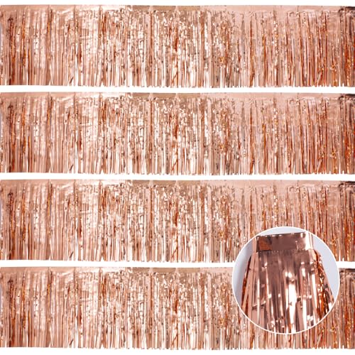 YUKL Rose Gold Party Decorations 4Pack 48FT - Wedding Decorations - Bachelorette Party Supplies - Rose Gold Backdrop - Photo Booth Decorations - Birthday Tinsel Garland