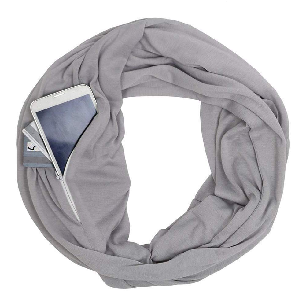 SEALEN100% Cotton Women Infinity Scarf Wrap with Secret Hidden Zipper Pocket Fashion Circle Loop Travel Scarfs for Spring Winter