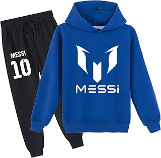 ZEJAL Kids Long Sleeve Pullover Hoodies Set-Messi Sweatshirts and Sweatpants Casual 2 Pieces Tracksuit Outfits for Boys