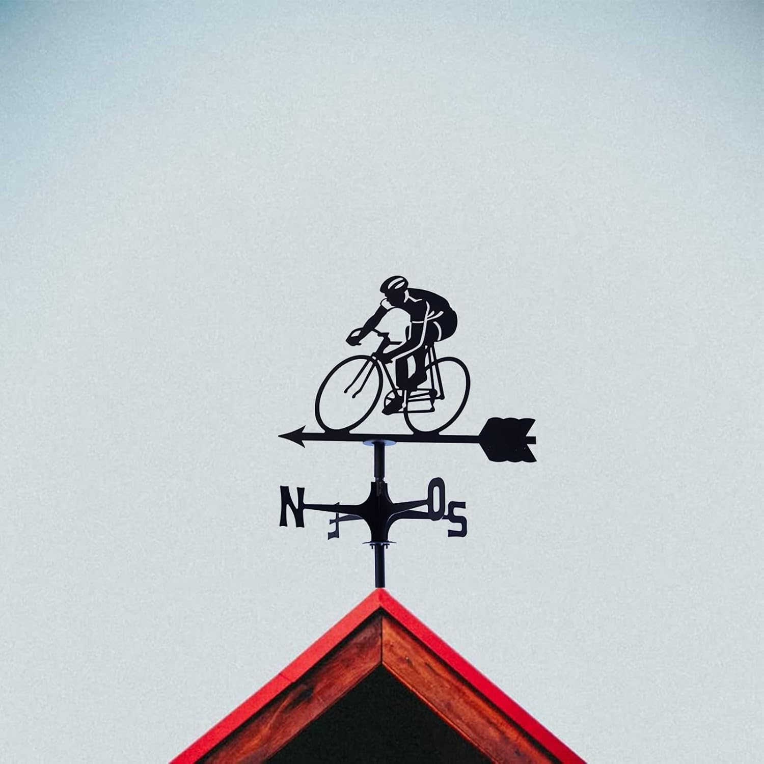 Metal Weathervane Cyclist Airplane Ornament Weather Vane Yard Wind Direction Indicator with Anti-Rust Coating for Garden Farm Decor