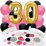 Chic 30th Birthday - Pink, Black and Gold - Confetti and Balloon Birthday Party Decorations - Combo Kit