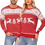 Nieery Jersey Suéter de Navidad Unisex Manga Larga Suéteres Invierno de Cuello Redondo Christmas Sweater de Navidad Estilo 2 : Hombre - Rojo L
