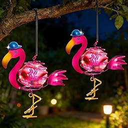 2 Pièces Lampes Solaires à Suspendre,Décoration Solaire,Lampe Solaire Flamingo,Imperméable, jardin,Balcon,Pelouse