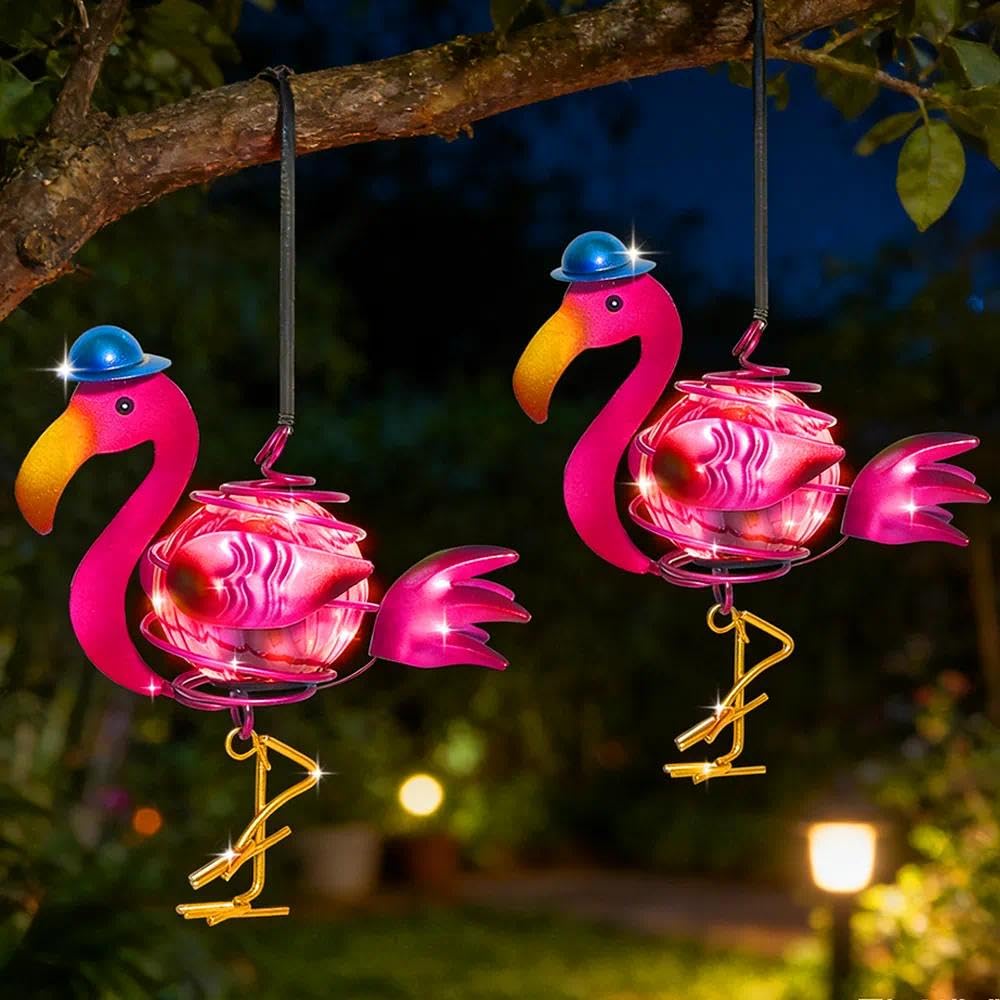 2 Pièces Lampes Solaires à Suspendre,Décoration Solaire,Lampe Solaire Flamingo,Imperméable, jardin,Balcon,Pelouse - 1