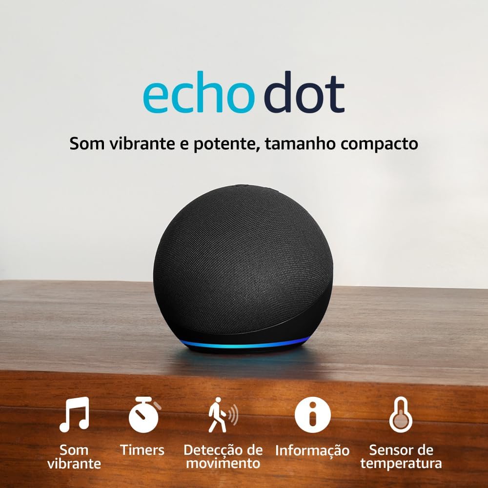Echo Dot (Geração mais recente) | Smart speaker com Alexa, som vibrante e potente, Wi-Fi e Bluetooth | Cor Preta