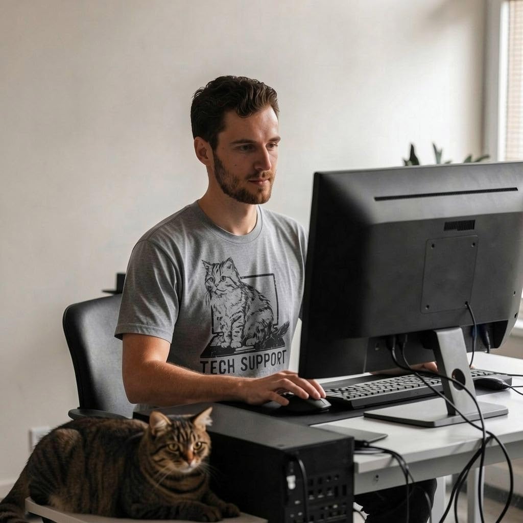 Mens Tech Support Funny T Shirts Cute Kitten Graphic Tee for Men image 2