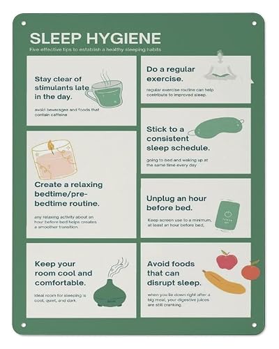 Sleep Hygiene Rules Metal Sign Educational Art for Home 12x8